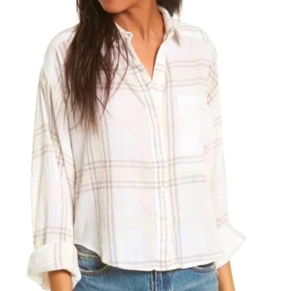 Free People paradise garden cropped plaid Western boho hippie shirt Size small - Picture 2 of 6